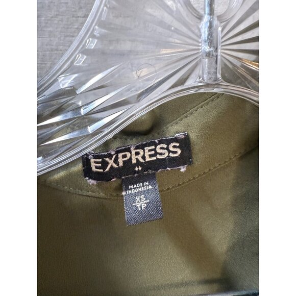 Express Olive Green Button-Up Blouse With Front Pockets & Roll-Tab Sleeves Women - Picture 3 of 10